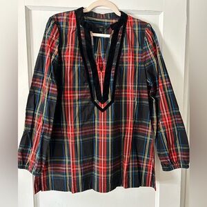 J. Crew Holiday Plaid V-Neck Tunic Blouse